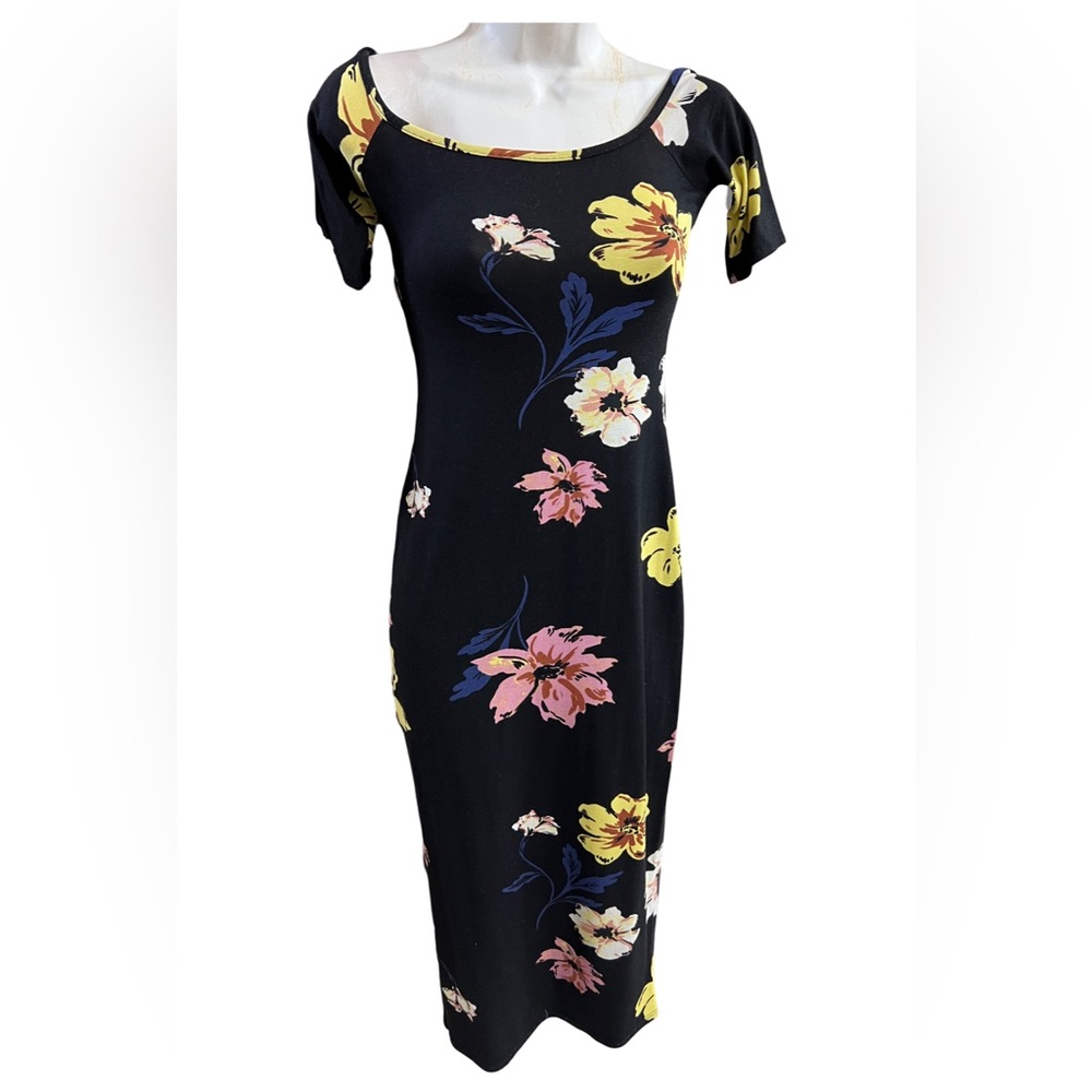 Rachel Pally midi black floral dress.  Size XS